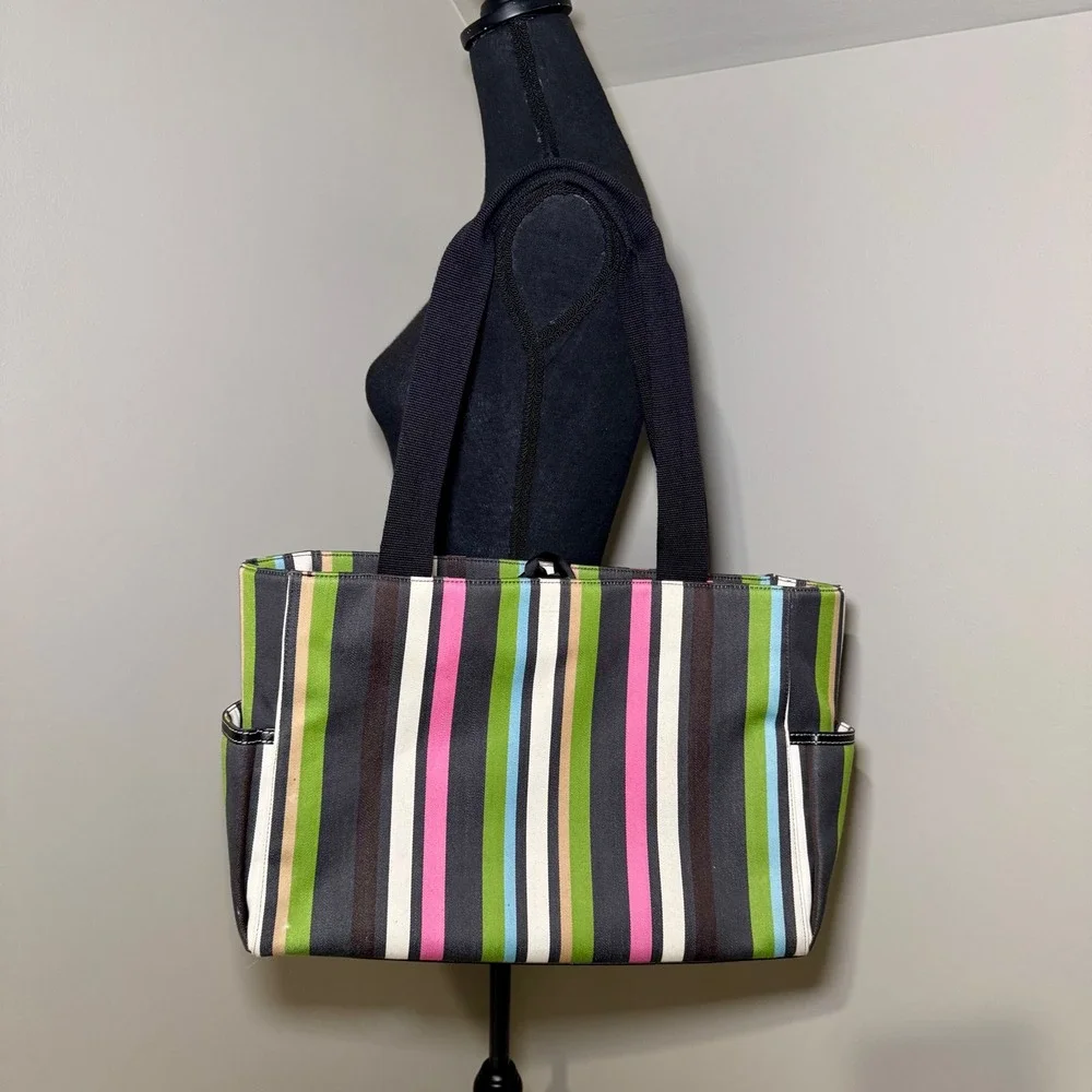 Kate Spade Multi Purpose Rectangular Large Canvas Striped Diaper Bag/Tote